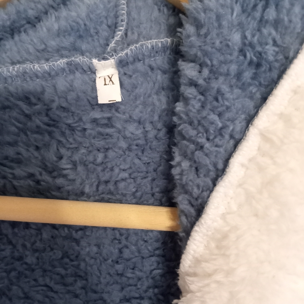 Women's plush color block brown hoodie jacket - Picture 3 of 5